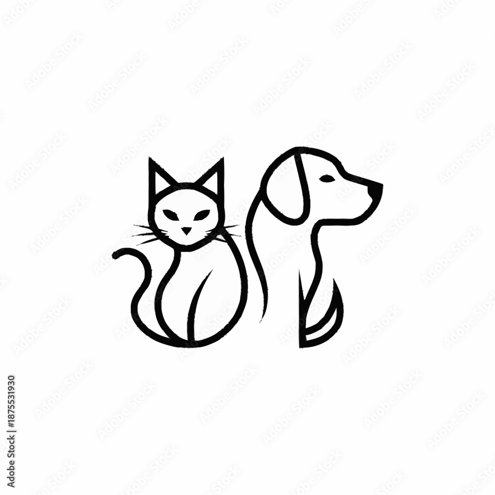 Fototapeta premium Minimalist Line Art of a Cat and Dog Together.