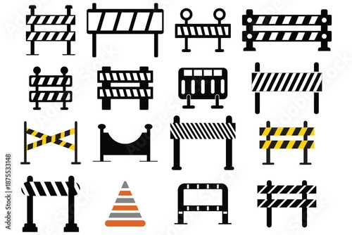 Road barrier icon. Construction Barrier. Stop traffic road. Stripped road block barrier fence vector illustration. Under construction safety road sign.
