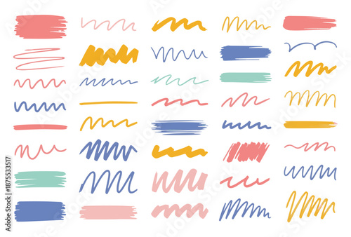 Handmade Marker Scribble Lines, Colorful Highlighter Strokes and Messy Underline Vector Set for Design Emphasis