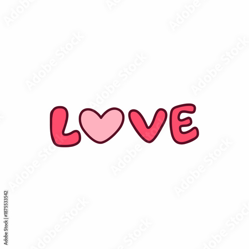 Cute love text with heart shape letter, valentine romance illustration