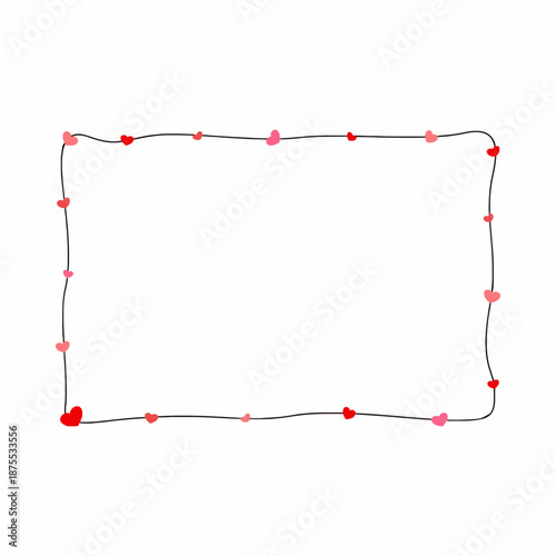 Cute heart frame border illustration isolated on white background, valentine design