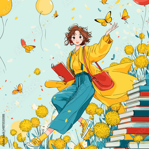 Joyful Spring Celebration with Balloons and Flowers