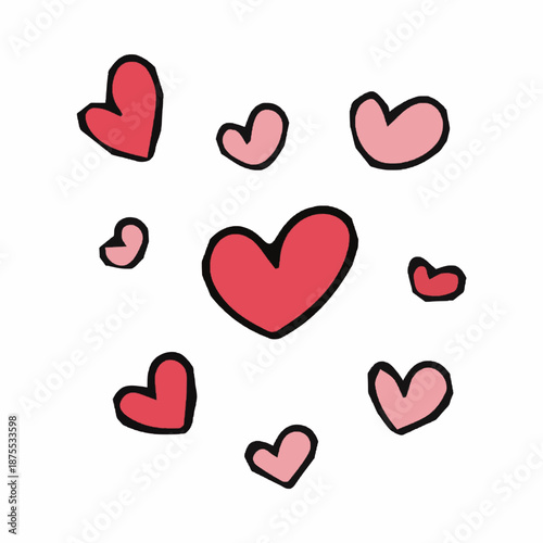 Hand drawn heart doodles isolated on white background, love and valentine concept