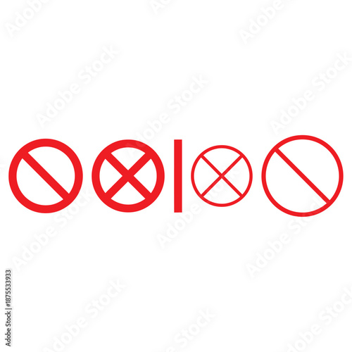 four red prohibition symbols on a white background