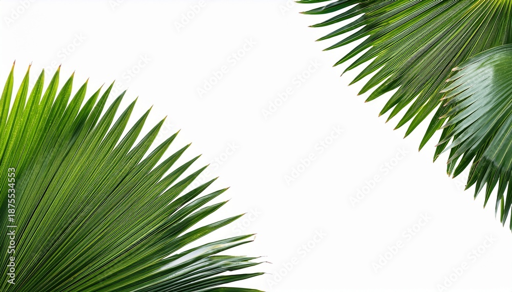 Fototapeta premium green palm trees branch foliage on corner border isolated backgrounds
