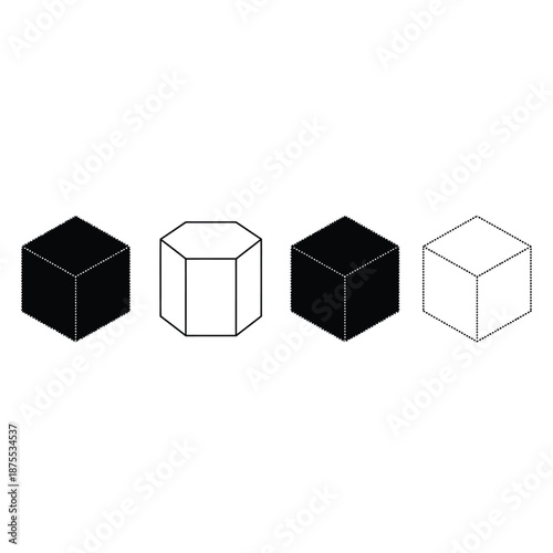 four different shaded cubes in a row on white background