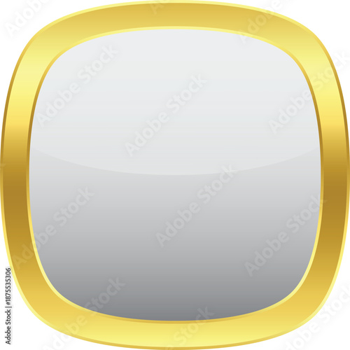 Blank silver rounded square button icon with golden border. Template on transparent background.
