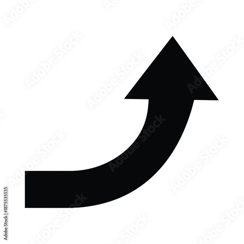 a black arrow pointing upwards in a curved direction