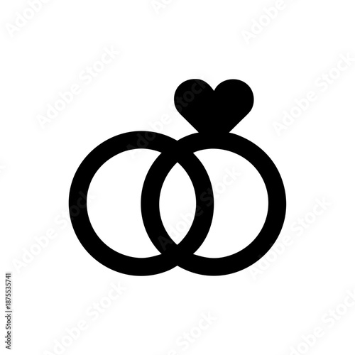 Gold wedding rings vector illustration with heart symbol and couple design