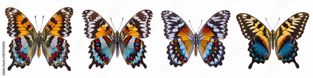 Obraz premium Colorful butterflies on white isolated on transparent background