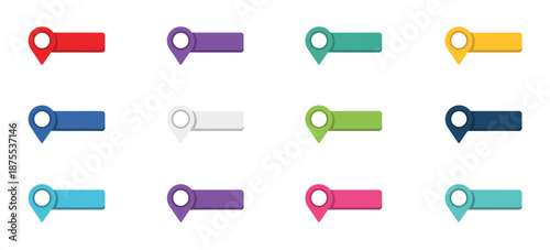 Map pointers icon set featuring location icons, geolocation pins, and pointer markers on maps, with space for text, suitable for navigation, travel apps, cartography, and vector illustration projects.