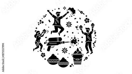 People celebrating with holi powder and water gun