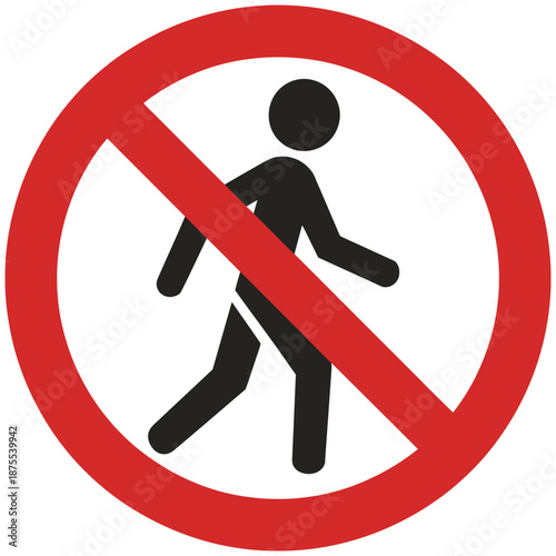 No access for pedestrians prohibition sign featuring no entry symbol, suitable for restricted areas, safety warnings, public pathways, construction zones, and vector illustration for traffic or safety