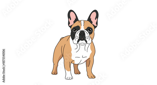 Cute fawn French Bulldog with characteristic bat ears and expressive face standing and looking forward, in a pixel art illustration.