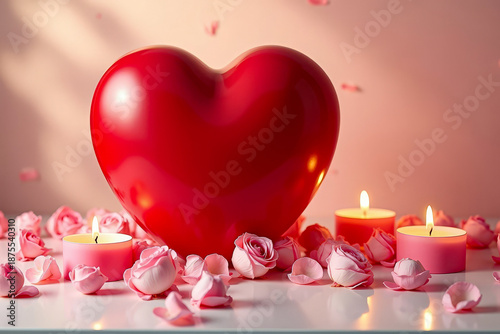 Luxury Valentine Heart Composition. Romantic Hospitality Decor. Premium Valentine Background