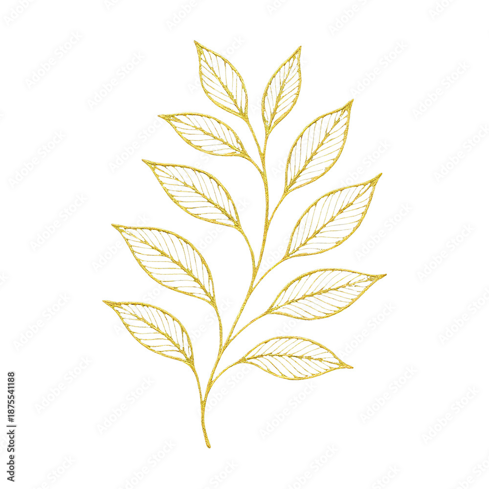 Fototapeta premium PNG Elegant golden leaf illustration.