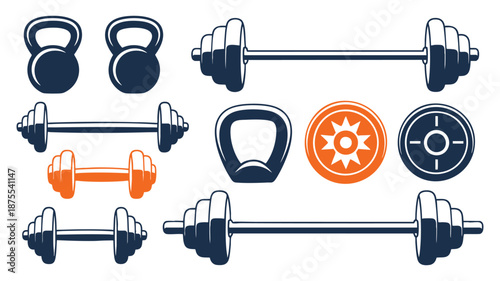 A comprehensive collection of fitness equipment featuring dumbbells, barbells, and kettlebells for effective strength training