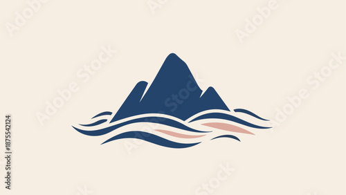 Minimalist Mountain and Waves Logo Design.