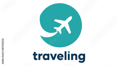 Modern traveling concept logo featuring a white airplane icon within a vibrant teal circle