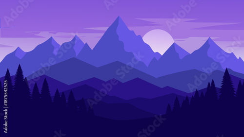 Twilight Pine Forest Vector Illustration 