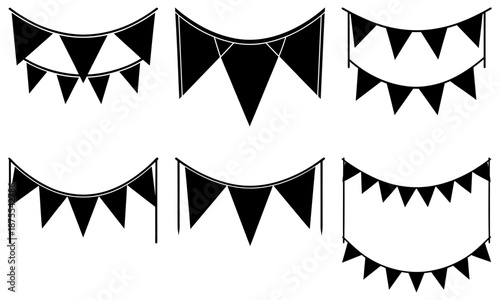 Black and white triangular pennant bunting with transparent background