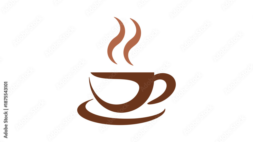 Obraz premium Steaming hot coffee cup and saucer icon illustration for cafes and drinks