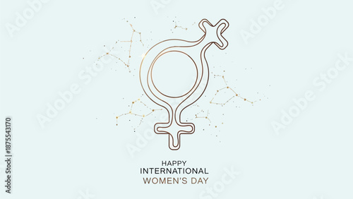International women's day symbol with happy greeting on light background