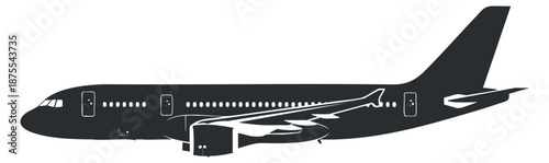 A silhouette of a commercial airplane in black vector style, ideal for travel and aviation designs