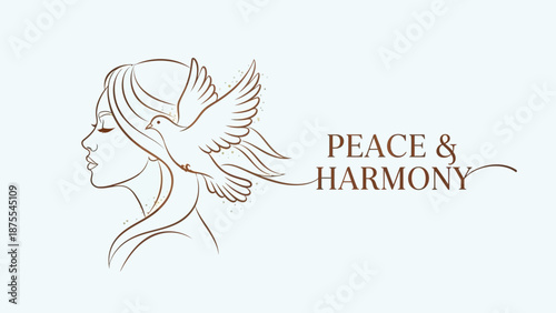 Serene woman with winged hair peaceful harmony logo minimalist illustration calmness concept