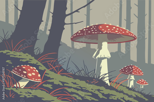 Mushrooms Growing on the Forest Floor as Part of Natural Ecosystem