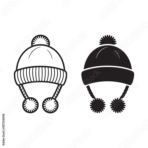 Winter hats with pom poms illustration