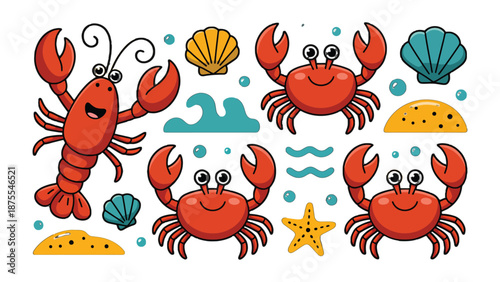 Marine Friends' Gathering: A playful assemblage of charming cartoon sea creatures, exuding joy and camaraderie, against a backdrop of aquatic elements.