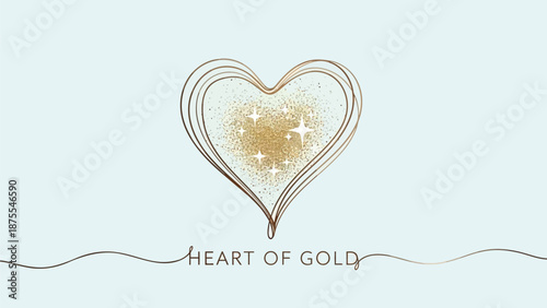 Golden heart symbol with sparkles and text on light background