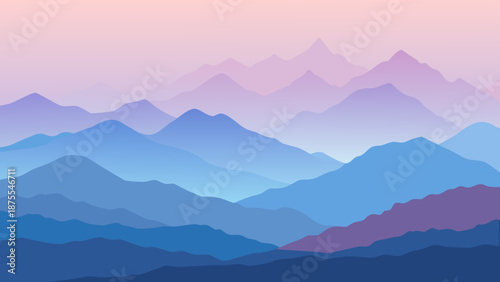Misty Morning Mountain Vector Illustration
