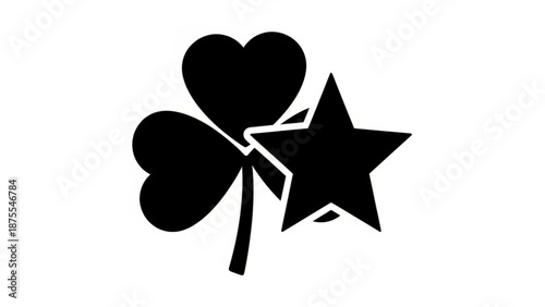 A minimalist vector graphic of a four-leaf clover and star on a white background