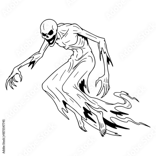 Classic Ghost Line Art – Ghost Vector Illustration with Clean Supernatural Form – Ghost Drawing – Line Art Drawing of Ghost – Ghost Icon