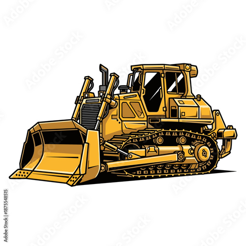 Cartoon Style Yellow Bulldozer Heavy Equipment Vector Illustration for Construction Projects