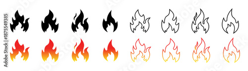 Fire icons. Fire flame icon set. Fire flames. Flame symbols. Fire silhouette. Vector illustration