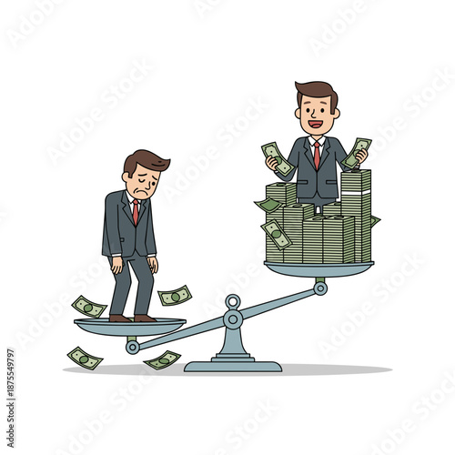 Income Inequality Balance Scale with Money Falling from Disadvantaged Side Illustration