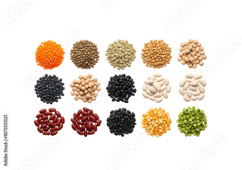 Assorted colorful legumes and beans png on transparent background