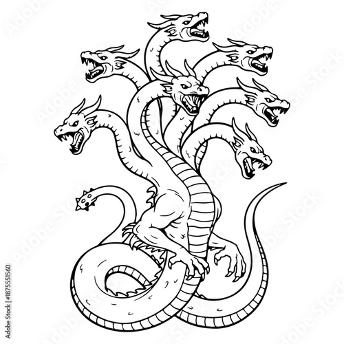 Legendary Beast Hydra Line Art – Hydra Vector Illustration with Defined Serpent Features – Hydra Drawing – Line Art Drawing of Hydra – Hydra Icon