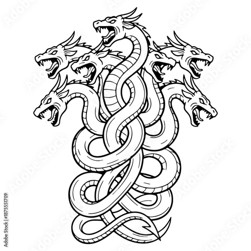 Timeless Hydra Line Art – Hydra Vector Artwork with Smooth Serpent-Like Structure – Hydra Drawing – Vector of Hydra – Hydra Sketch