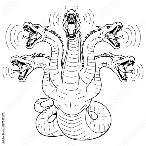 Legendary Hydra Line Art – Hydra Vector Illustration with Serpentine Mythical Design – Hydra Drawing – Line Art Drawing of Hydra – Hydra Icon