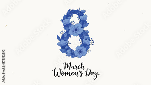 International women's day celebration with floral number eight on white background