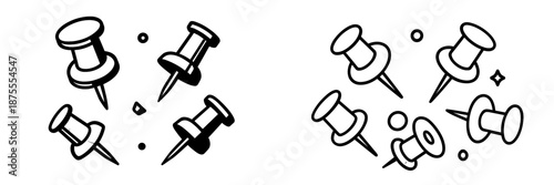 Colorful vector illustration of push pins scattered on a surface