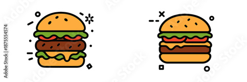 Deliciously crafted vector illustrations of burgers in bright colors