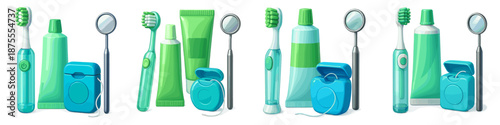 Dental care products in a vector illustration on a white background