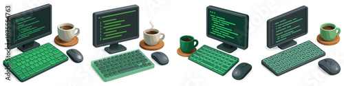 Modern workspace setup with green themed computer peripherals