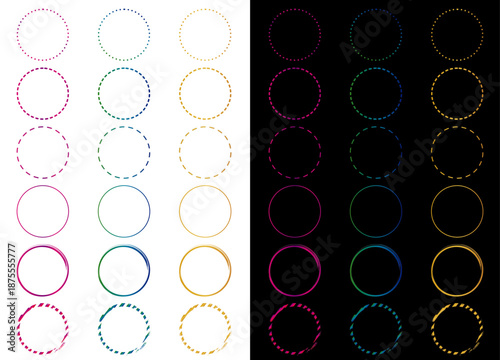 Collection of Round Dotted and Dashed Frames / 円形フレームセット・点線・破線・手書き風・デコレーション枠・ベクター素材