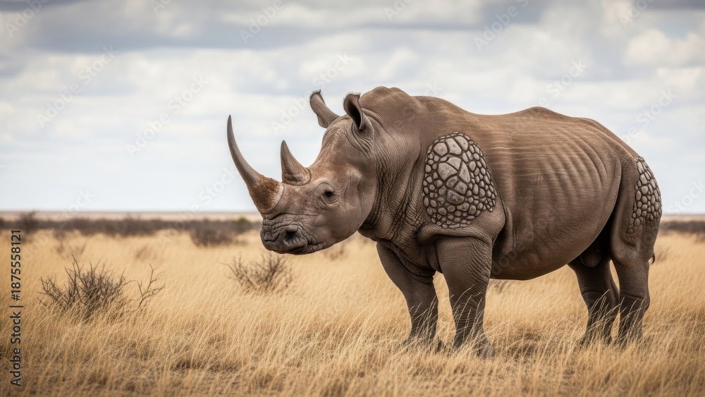 Obraz premium Large Rhinoceros Standing in the African Savanna